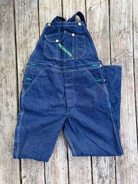 Vtg Key Imperial Blue Denim Farm Bib Overalls Chore Garden USA 36x30 Pockets